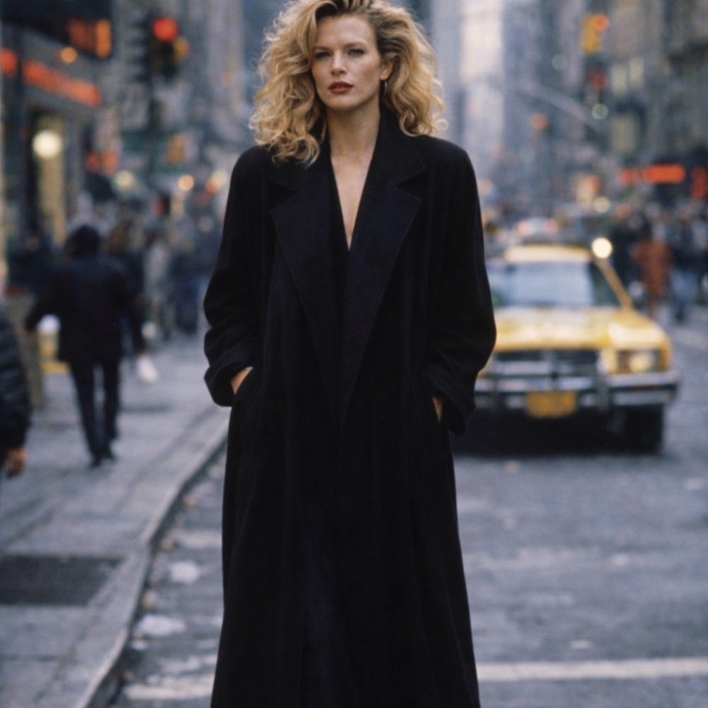 90's VTG Dumas Women's Coat Size M/L Black Trench Open Front